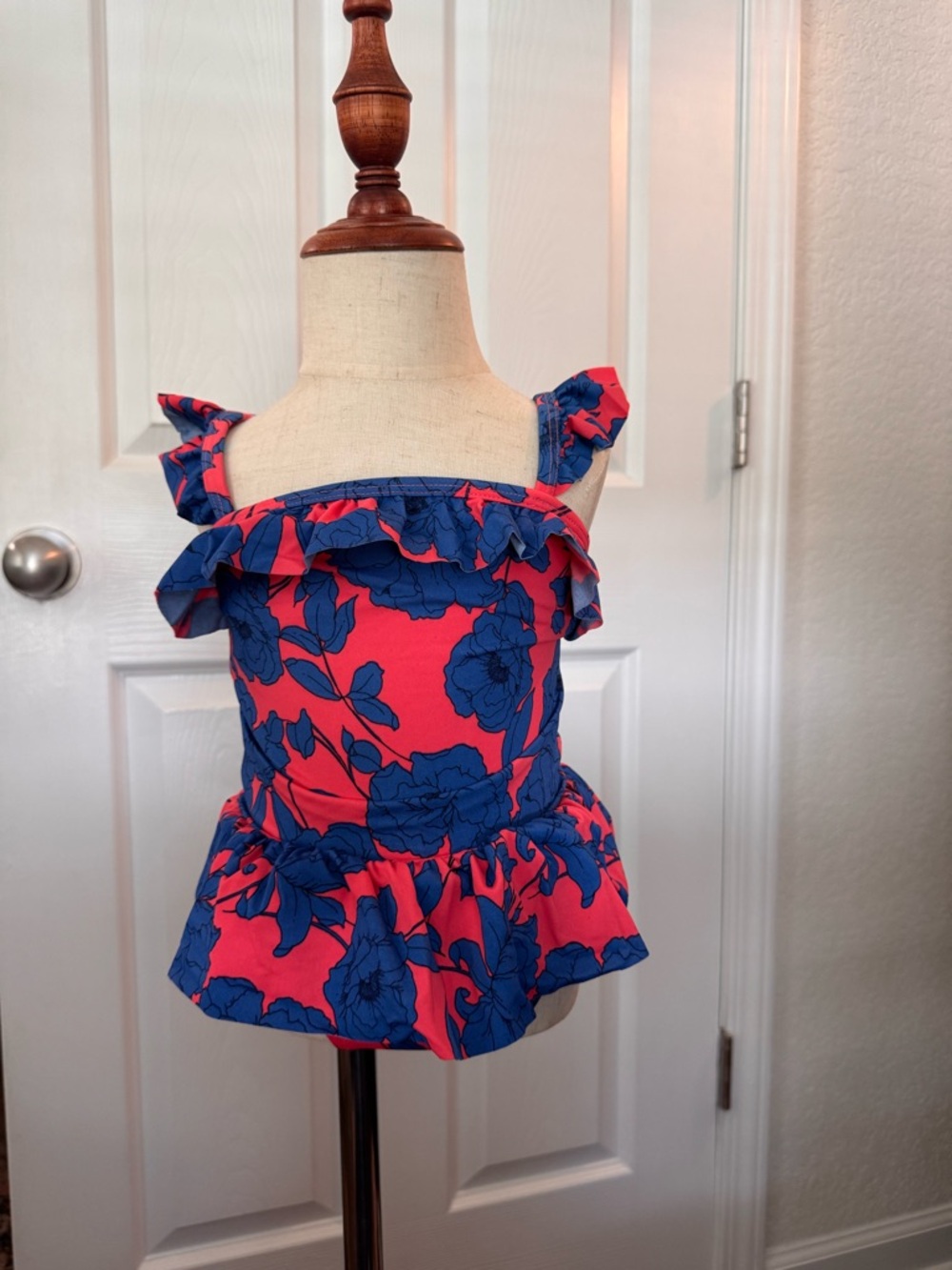 Janie and Jack Pink Swim Top with Blue Floral Print